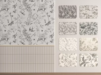 Decorative Wall Panels With Various Floral And Bird Patterns Design Options 3d model
