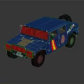 Blue Police Off Road Vehicle Exterior with POLICE Lettering Red and Yellow Stripes and Badge