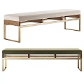 Modern Upholstered Benches With White Green Cushions Wooden Accents And Metal Frames