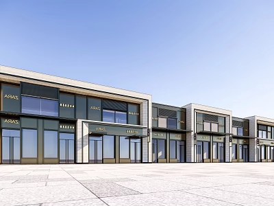 Modern Commercial Street With Glass Facades Storefronts And Outdoor Plaza Design 3d model