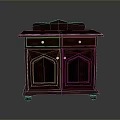 Traditional Dark Wooden Cabinet With Carved Top Two Drawers Doors And Decorative Legs