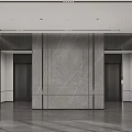 Modern Elevator Lobby Design With Marble Walls Elevator Doors And Ceiling Lights 3d model