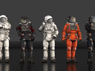 Multiple Astronauts In Different Colored Suits Standing In A Row 3d model