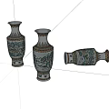 Traditional Ceramic Vases With Colorful Landscape Patterns Two Standing One Lying 3d model