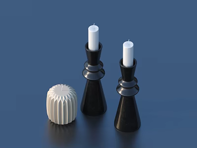 Minimalist Home Decor With Black Candle Holders White Candles And Textured White Accessory 3d model