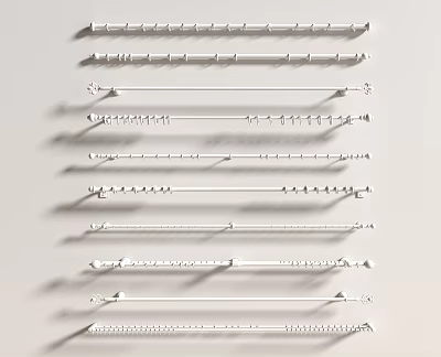 White Curtain Accessories Including Various Styles Rods And Hooks For Home Decor 3d model