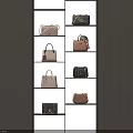 Stylish Handbags Display On Modern Shelves With Black Brown Beige Colors And Designs