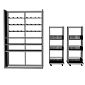 Metal Retail Display Shelves With Multiple Tiers And Grid Design In Various Sizes
