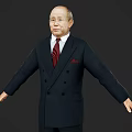 Man In Dark Double Breasted Suit With Red Tie And Outstretched Arms On Dark Background 3d model
