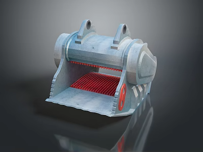 Functional Vehicle Crushing Bucket With Metal Structure And Red Grid Design 3d model