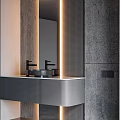 Modern Bathroom Washbasin Design With Gray Textured Walls And Ambient Lighting