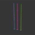 Three Textured Cylindrical Columns With Colored Bands On Dark Reflective Background 3d model
