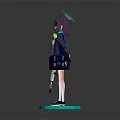 Game Movie Character With Cat Ears Purple Hair School Uniform Gun On Blue Base