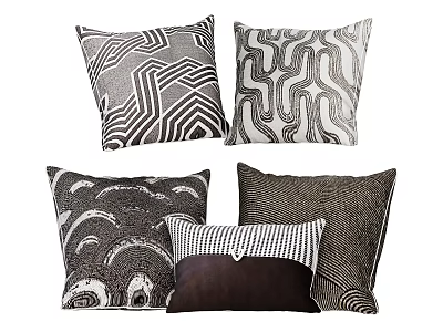 Set of Black and White Brown Patterned Pillows with Geometric Wavy and Striped Designs 3d model
