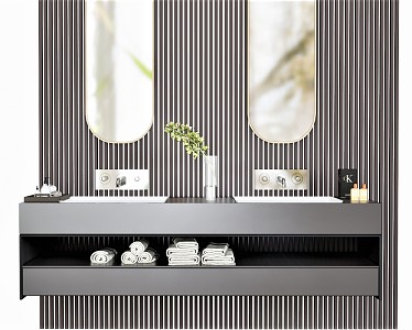 Modern Washstand Mirror Towel Green Plant Vase Wash 3d model