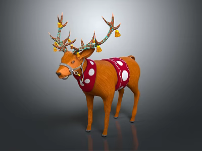 Decorated Reindeer With Colorful Antlers Bells And Red Polka Dot Coat 3d model