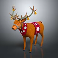 Decorated Reindeer With Colorful Antlers Bells And Red Polka Dot Coat