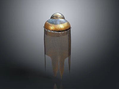 Decorative Ancient Weapon Helmet Featuring Gold Silver Dome Top Mesh Pendant And Spikes 3d model