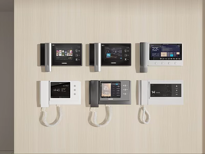 Different Modern Intercom Control Panels With Digital Screens And Handsets 3d model