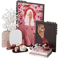 Stylish Decorative Ornament Set With Framed Art Mirror Vase Dried Flowers Candles And Books