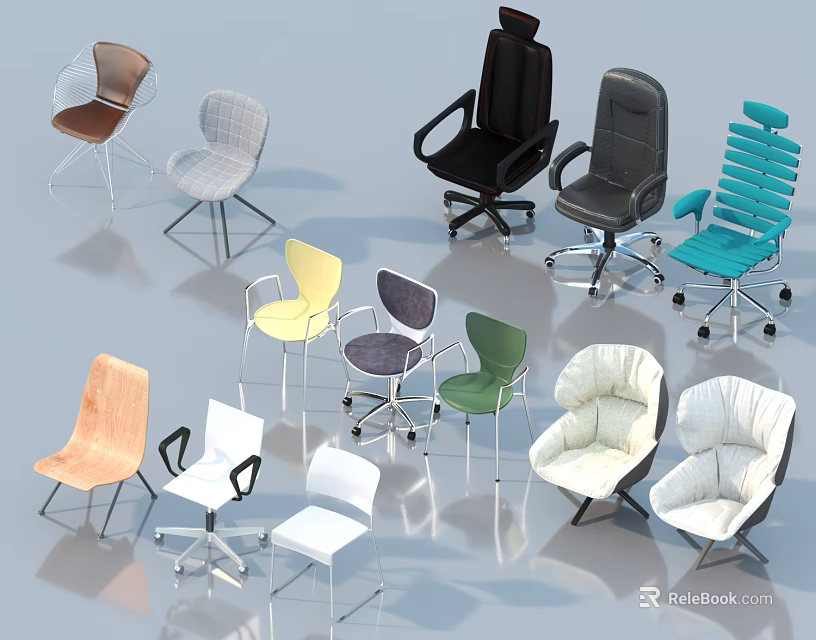 Various Modern Office Chairs With Different Colors Styles And Ergonomic Designs 3d model 