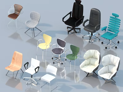 Various Modern Office Chairs With Different Colors Styles And Ergonomic Designs 3d model