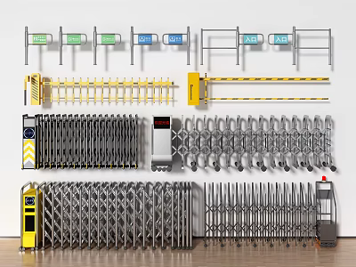 Various Types Of Retractable Gates Barriers And Railings For Security Access 3d model