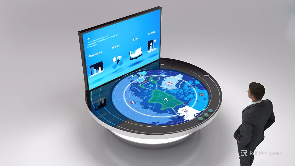 Commercial Equipment Interactive Table With Large Screen Map Display And Data Interface 3d model 