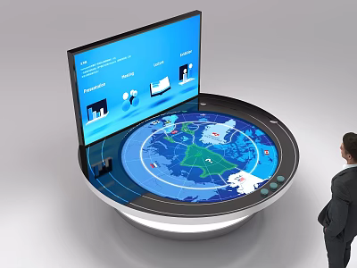 Commercial Equipment Interactive Table With Large Screen Map Display And Data Interface 3d model