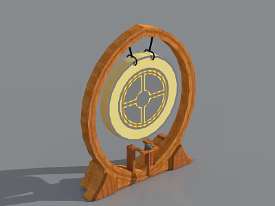 Wooden Round Frame Swing Door For Home Interior With Decorative Yellow Center 3d model