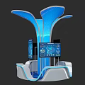 Modern Hi Tech Exhibition Island With Petal Shaped Top And Digital Data Screens