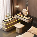 Modern Dressing Table With Illuminated Countertop Mirror Stool And Potted Plant