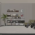 Modern Bookcase With Books Decorative Items Framed Artworks And Potted Plant