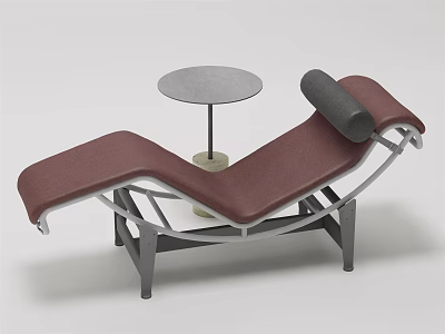 Burgundy Lounge Chair With Metal Frame And Round Concrete Side Table 3d model