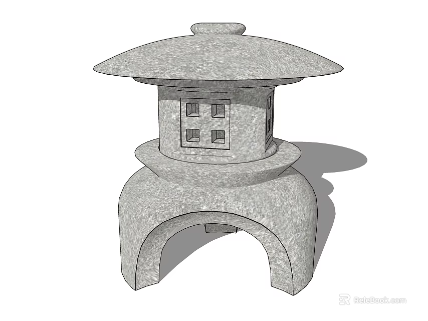 Traditional Japanese Style Stone Outdoor Lamp With Round Top And Arched Base 3d model 