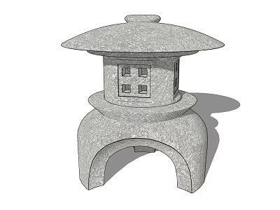 Traditional Japanese Style Stone Outdoor Lamp With Round Top And Arched Base 3d model