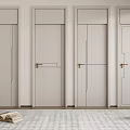 Four Sleek Light Gray Hinged Doors With Green Plant Books And Lamp