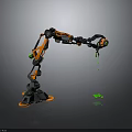 Orange And Black Robot Arm Grabbing Small Green Object With Sturdy Base 3d model