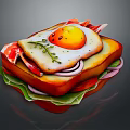 Delicious Sandwich with Fried Egg Fresh Tomato Red Onion and Crisp Lettuce on Toasted Bread