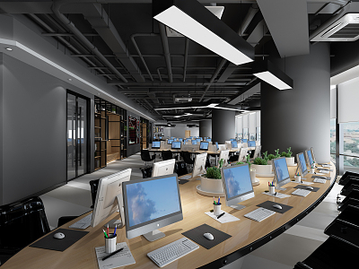 Industrial LOFT Public Office Area Office Computer Chandelier Desk 3d model