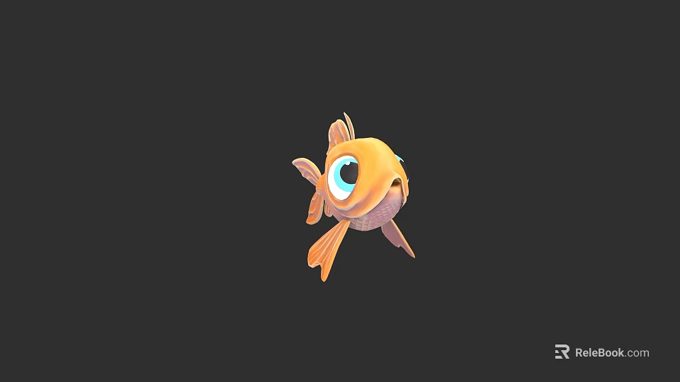 Cartoon Orange Fish With Big Eyes Swimming On Black Background 3d model 