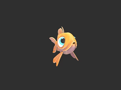 Cartoon Orange Fish With Big Eyes Swimming On Black Background 3d model