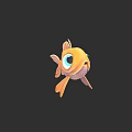 Cartoon Orange Fish With Big Eyes Swimming On Black Background