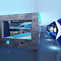 Interactive Global Technology Display With 3D Globe Multiple Screens And Starry Space Background 3d model
