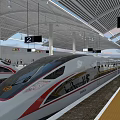 Modern High Speed Train Station Platform With High Speed Train Display Screens and Roof Structure
