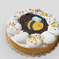 Cute Festive Cake With Whipped Cream Colorful Sprinkles And Little Bee Design On Golden Tray