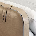 Double Bed with Brown and Gray Headboard White Pillows Comfortable Bedding and Matching Nightstands