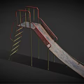 Playground Slide Equipment With Red Handrails Yellow Ladder Metal Structure And Worn Surface