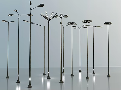 Modern Floor Lamps Collection With Metal Pole And Various Head Designs 3d model