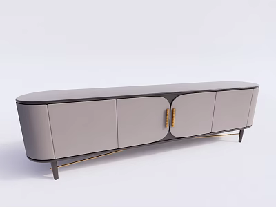 Modern Gray TV Cabinet With Sleek Design Gold Accents And Black Legs 3d model